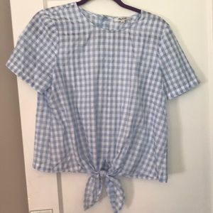 Madewell button back gingham top with tie front